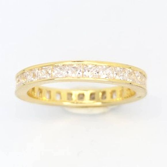 18KYGP 925 SS Princess Cut White Diamond Simulant Eternity Band S10 - Picture 1 of 5